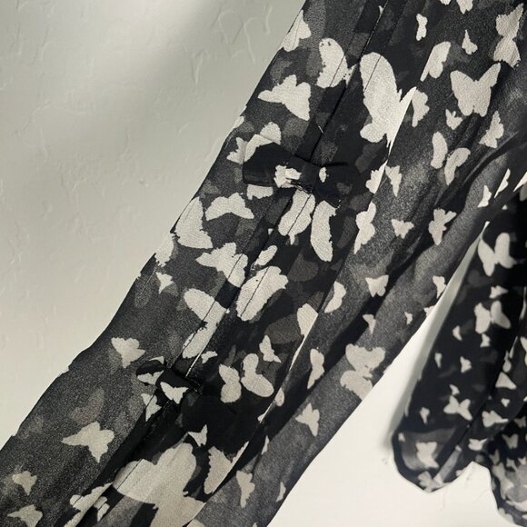 ⭐Butterfly Sheer Bow Tie Peasant Cottage Coquette Boho Hipster Hippie Art Blouse - Picture 5 of 7